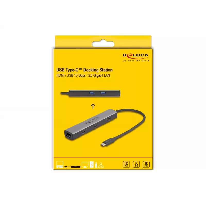 DeLOCK USB USB-C dokkimisjaam 8K HDMI USB 10 Gbps 2.5 Gigabit LAN PD 100W