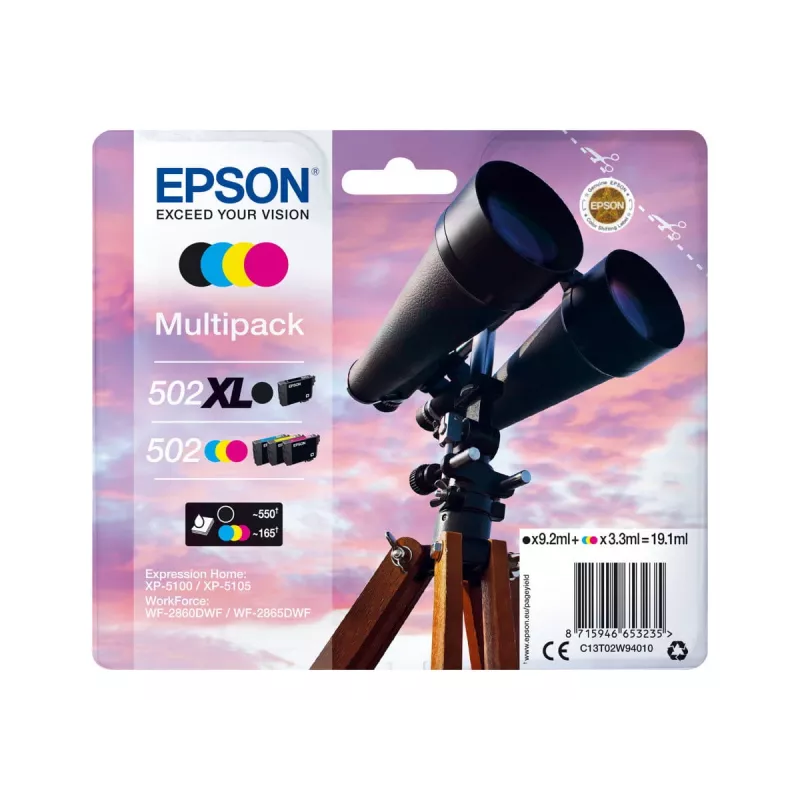 Epson 502 XL tindikassett 4 tk Originaal High (XL) Yield Must, Sinine, magenta, Kollane