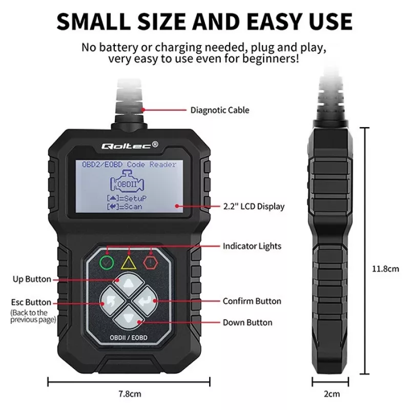 OBDII diagnostester QOLTEC ProLine (mudel 50684)