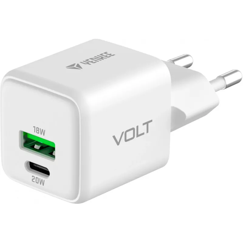 USB C/A võrgulaadur YENKEE YAC G38 20W 3A Power Delivery (USB‑C ja USB‑A)