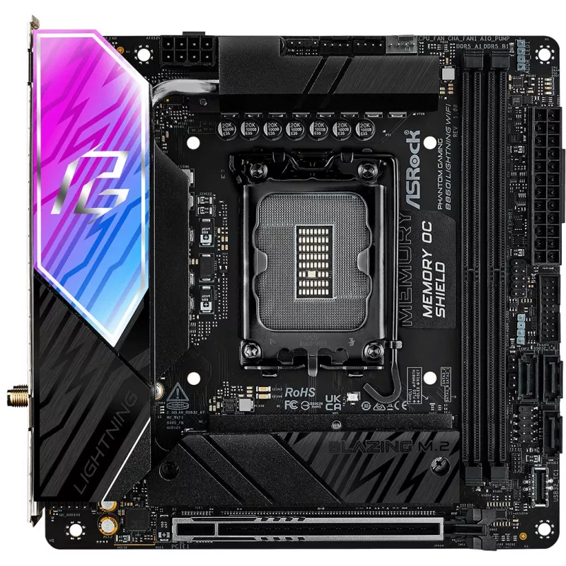 Emaplaat ASROCK B860I Lightning WiFi — Intel B860, LGA 1851, Mini-ITX, DDR5, 2x DIMM, 4x M.2, 2,5Gb LAN, Wi-Fi 6E, Bluetooth 5.3