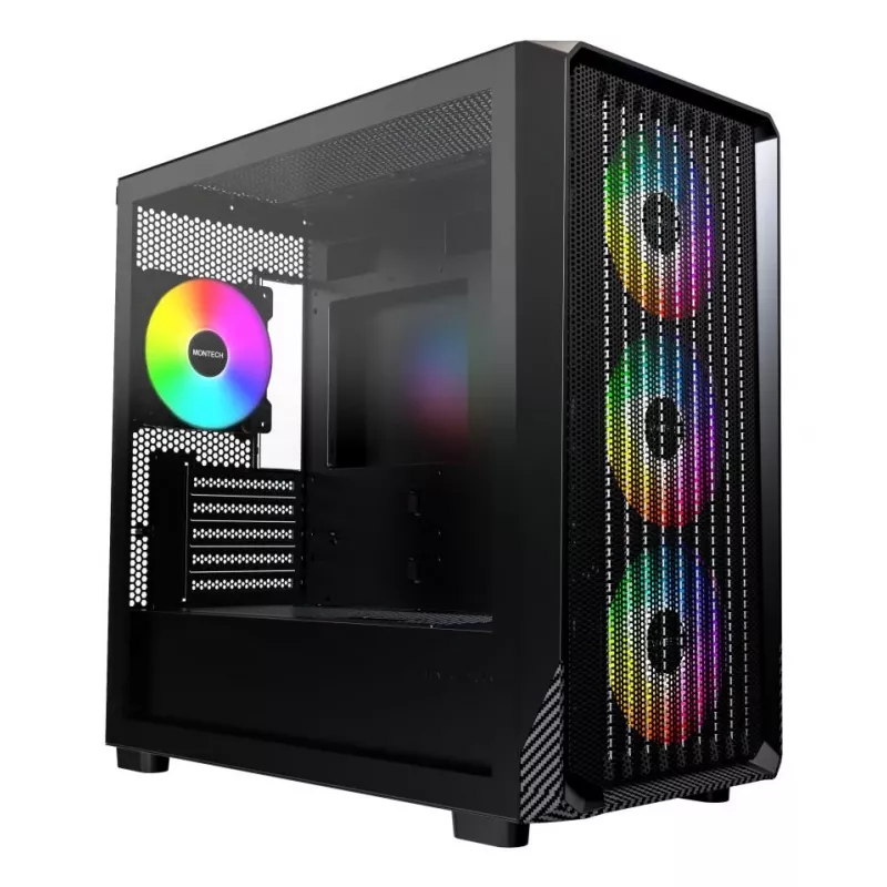 Montech X5M (B) Micro Tower PC-korpus — Micro‑ATX/Mini‑ITX, 3×120 mm ees, 1×120 mm taga, toetab ATX-toiteplokki, 2×3,5-tolline + 4×2,5-tolline, must