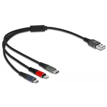 USB-laadimiskaabel DeLOCK 3-in-1 Type-A Lightning, Micro USB, USB USB-C 30 cm