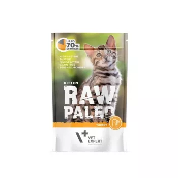Märg kassitoit kassipoegadele VETEXPERT RAW PALEO Kitten Turkey 100 g — monovalk, 79% niiskus, 10,3% valk