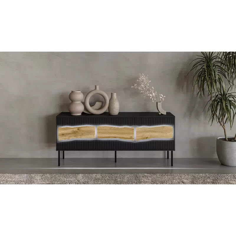 TV kapp cama meble INSERTO 3D 143,5x40x61,5 cm must LED-iga, puitlaastplaadist pealmine osa