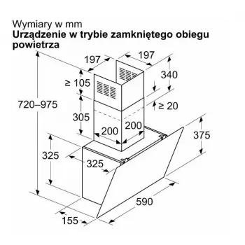 Seinale kinnitatav õhupuhasti Bosch DWK65DK20, 590×325×690 mm, 550 m³/h, 3 kiirust, 62 dB, valge, alumiiniumist rasvafilter