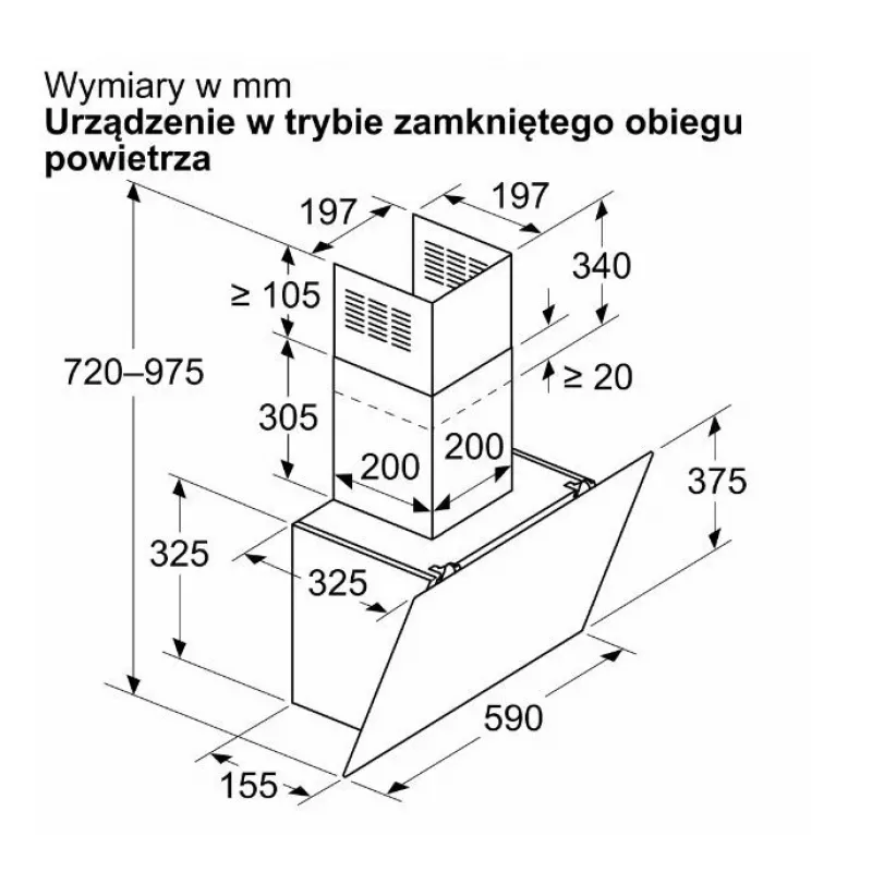 Seinale kinnitatav õhupuhasti Bosch DWK65DK20, 590×325×690 mm, 550 m³/h, 3 kiirust, 62 dB, valge, alumiiniumist rasvafilter