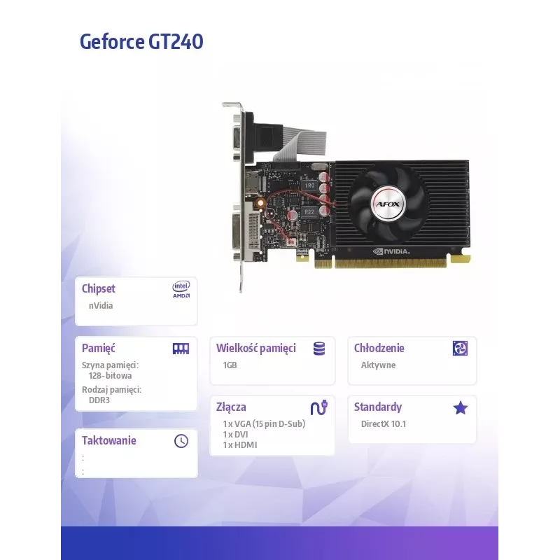 Graafikakaart AFOX AF240-1024D3L2 — NVIDIA GeForce GT 240, 1 GB GDDR3, 128-bit, PCIe 2.0