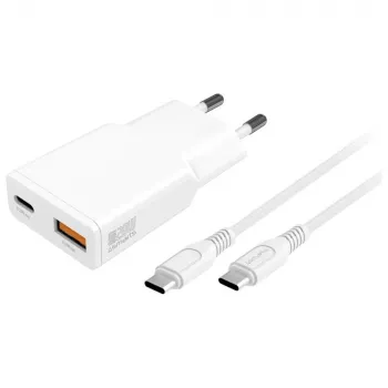 Siselaadne mobiilseadme laadija 4smarts 541509 — 100–240 V, USB-A + USB-C, 1,5 m kaabel, kiirlaadimine, valge