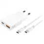 Siselaadne mobiilseadme laadija 4smarts 541509 — 100–240 V, USB-A + USB-C, 1,5 m kaabel, kiirlaadimine, valge