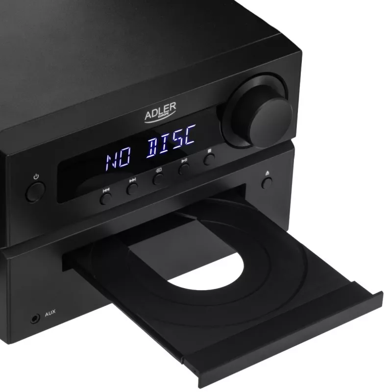 Mini Hi‑Fi stereosüsteem Adler AD 1917 — Bluetooth V5.3, CD/USB/MP3, 2×25W RMS, FM-tuuner, 4‑ribaline ekvalaiser, AUX, must