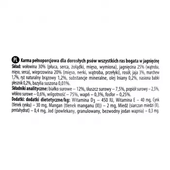 Märg koeratoit dolina noteci Premium Rich in lamb 400 g — täisväärtuslik konservtoit täiskasvanud koertele, 75% niiskust, 12% valku