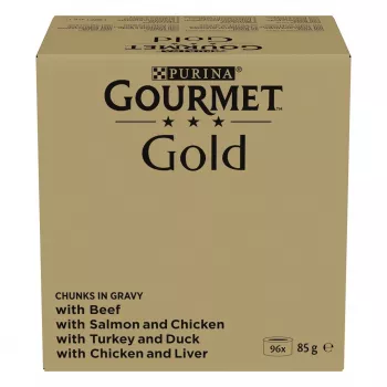 Märgtoidu multipakk kassidele Purina Nestlé GOURMET Gold tükid kastmes — 96 x 85 g, 8,16 kg, 4 maitse segu