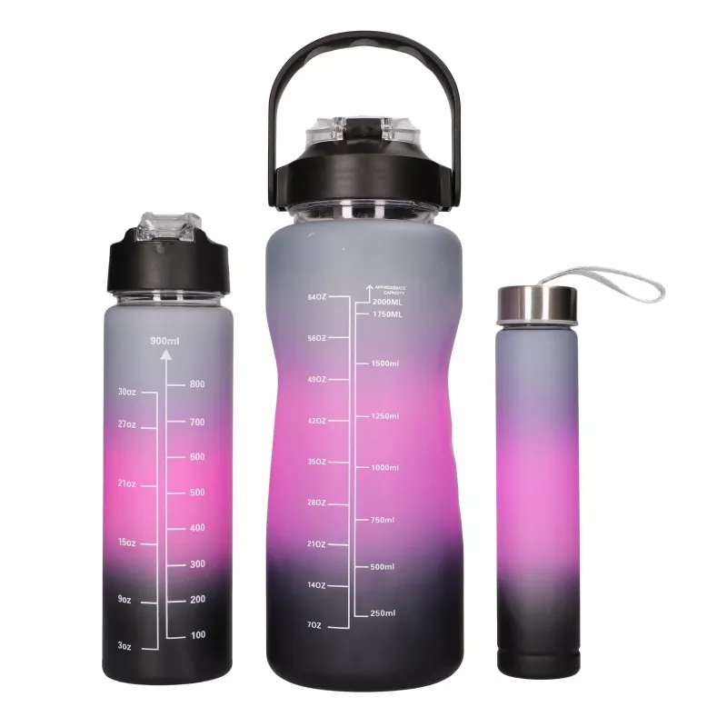 Extralink motiveeriv veepudelite komplekt 3W1 roosa-must 2000ML+900ML+300ML