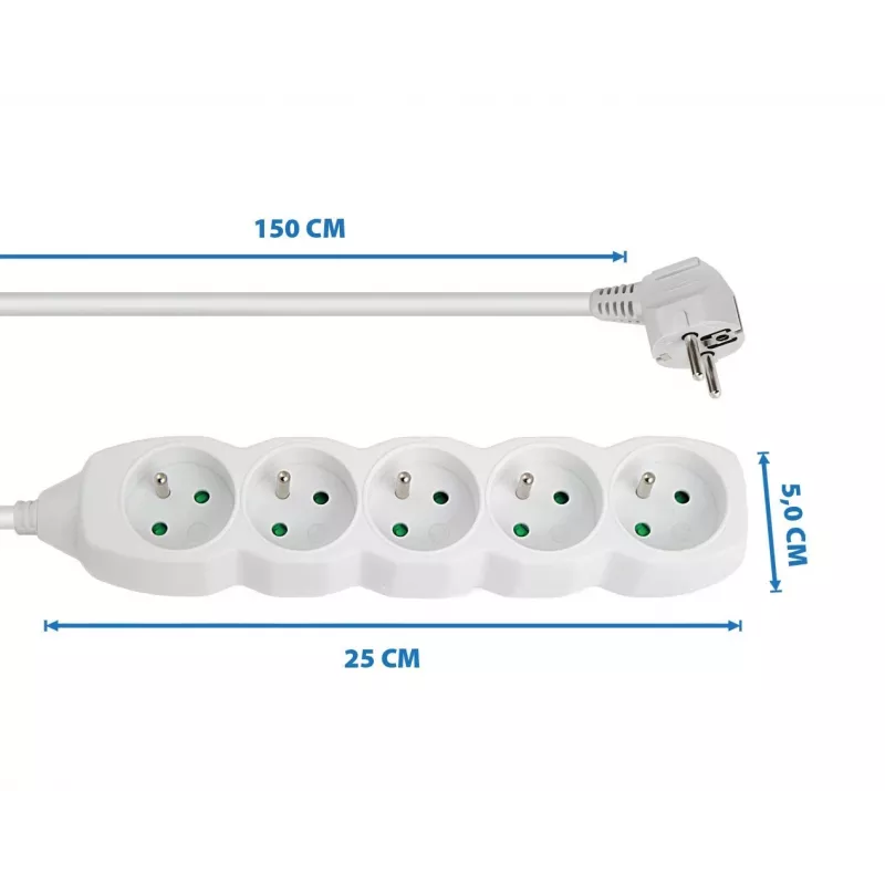 Pikendusjuhe ESPERANZA ELK207W — 1,5 m kaabel, 5 tüüp E vahelduvvoolu pistikupesa, siseruumidesse, 220–250 V