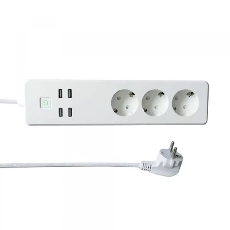 WOOX R4028 Nutikas mitmikpistikupesa, 3x Schuko, 4x USB, toiteallikaks TUYA, valge