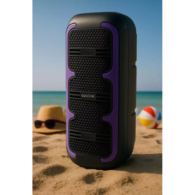 Kaasaskantav stereokõlar SQUEAK SQ1009 — Bluetooth 5.3, 45W RMS, 10 h aku, FM, USB, AUX, LED, 1800 mAh, must