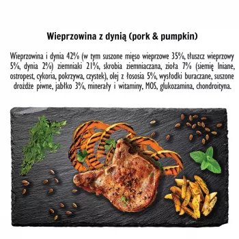 Kuiv koeratoit PAKA ZWIERZAKA Sealiha kõrvitsaga L 9 kg — täiskasvanud suurte tõugude hooldus, ühe proteiiniallikaga, 29% valku, 15% rasva