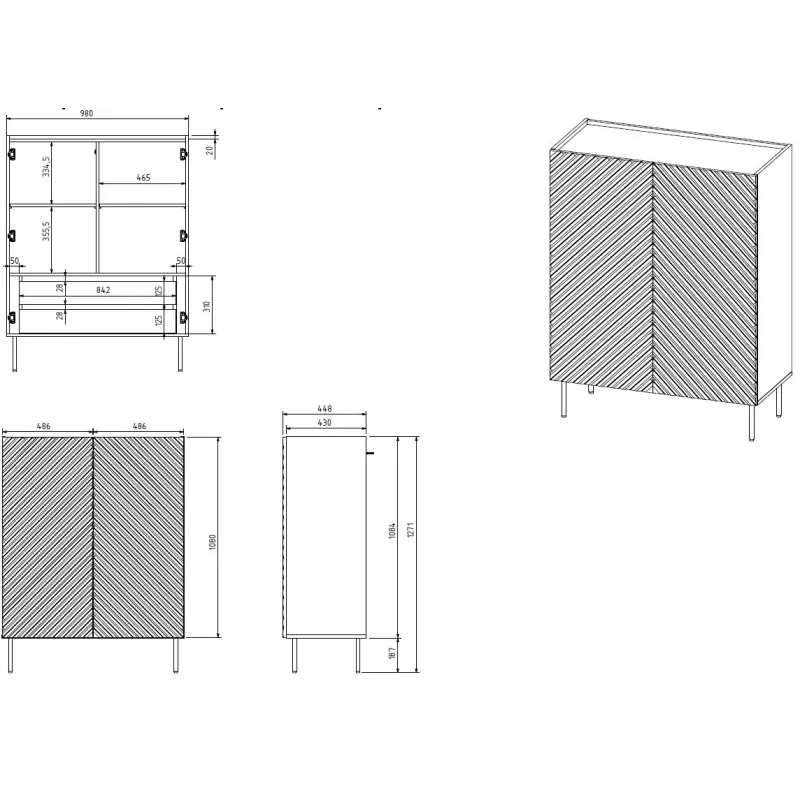 Riiul cama meble ONDA ONDA 98×45×127 cm roheline, põrandale asetatav seinakapp