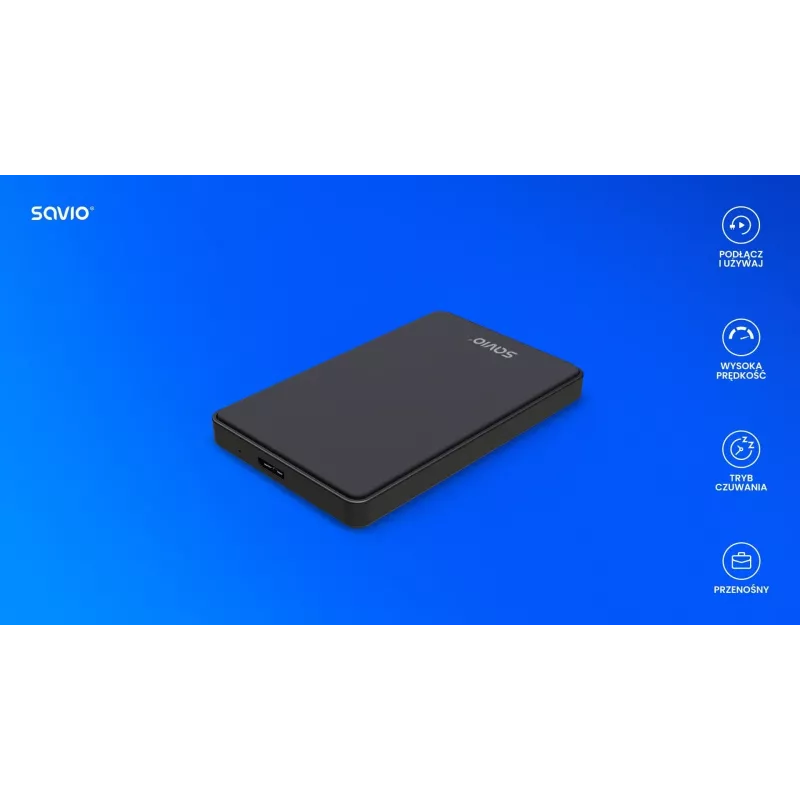 HDD/SSD korpus SAVIO AK-65 Must 2,5-tolline SATA USB 3.0 5 Gbit/s Mikro-USB