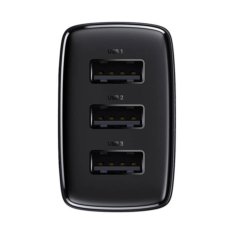 Baseus kompaktne kiirlaadija, 3x USB, 17 W (must)