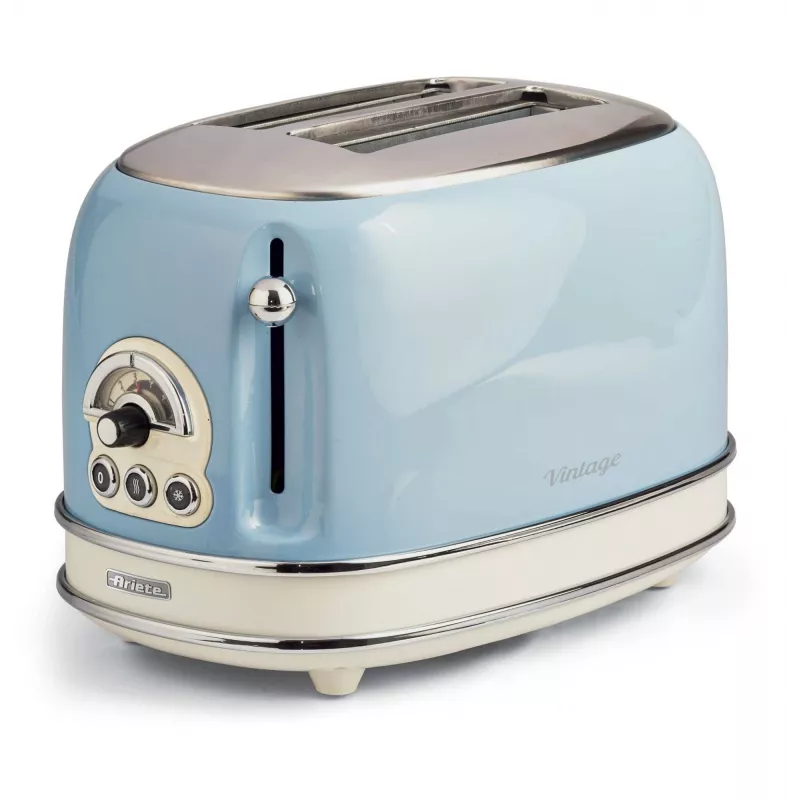 Ariete 155 Design 2 Slice Röstsai valmistaja võileivakorvidega, 6 röstimisastet, 810 W, roostevabast terasest korpus, eemaldatav purukauss, pastellsinine