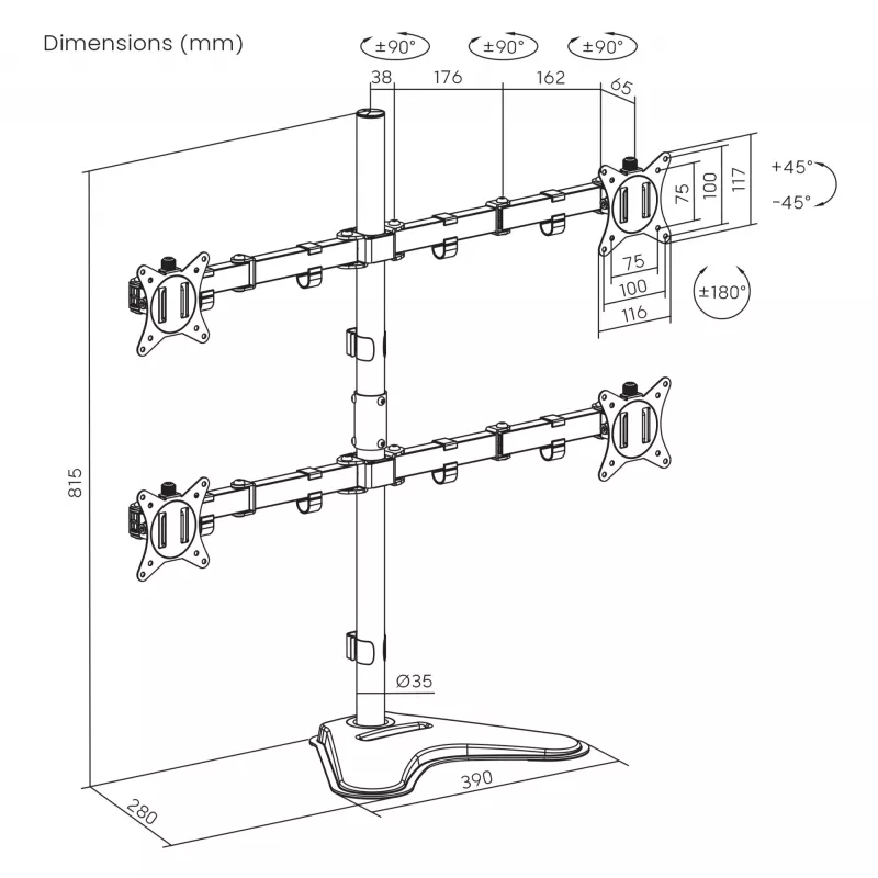 LCD-kinnitus SBOX LCD-F048-2 17–32-tollistele ekraanidele, toetab 4×9 kg, VESA 100×100