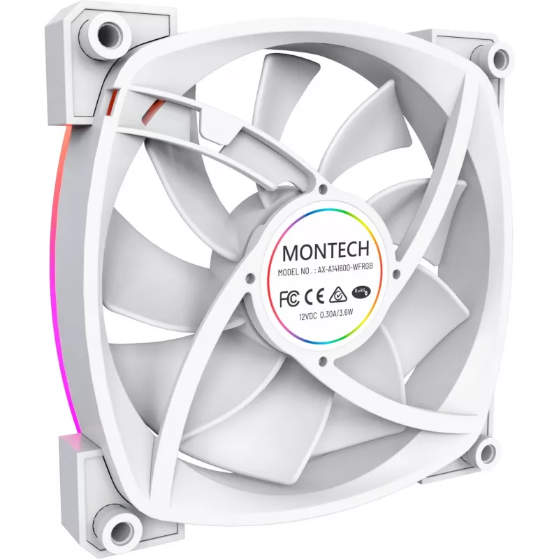 Arvuti korpuse ventilaator Montech AX140 PWM 140 mm, vintpüssi laager, 540–1760 RPM, valge