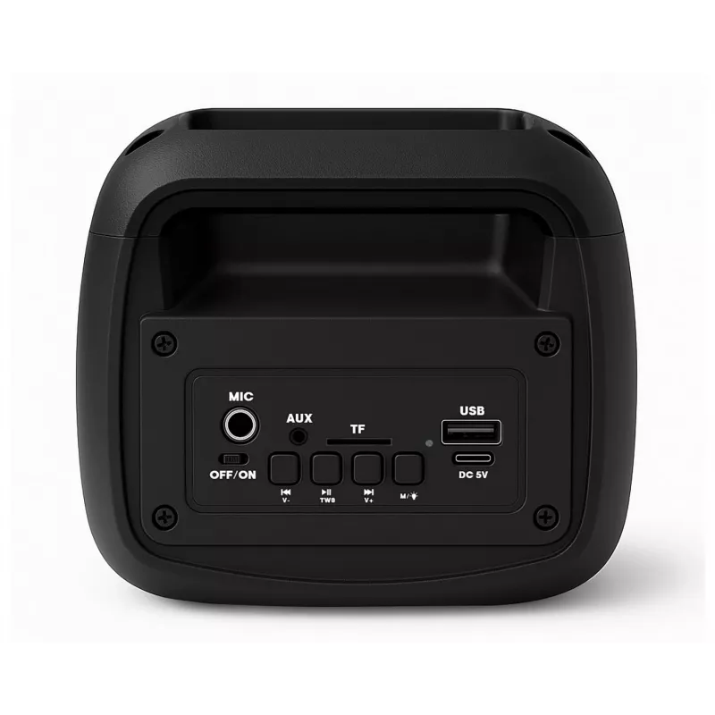Kaasaskantav stereokõlar SQUEAK SQ1009 — Bluetooth 5.3, 45W RMS, 10 h aku, FM, USB, AUX, LED, 1800 mAh, must