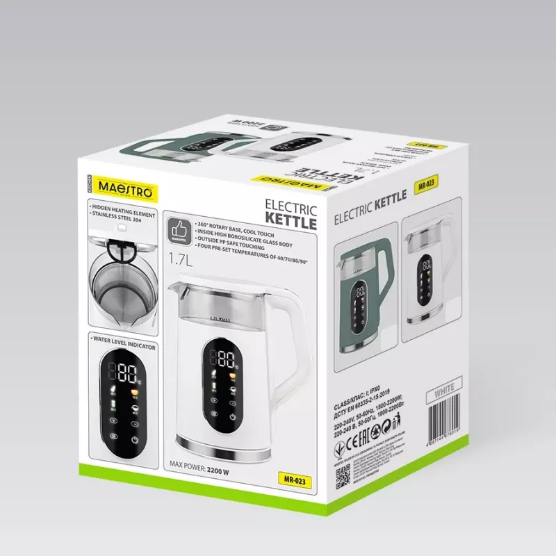 Elektriline veekeetja Maestro MR-023-Valge, 1,7 L mahutavus, 2220 W võimsus
