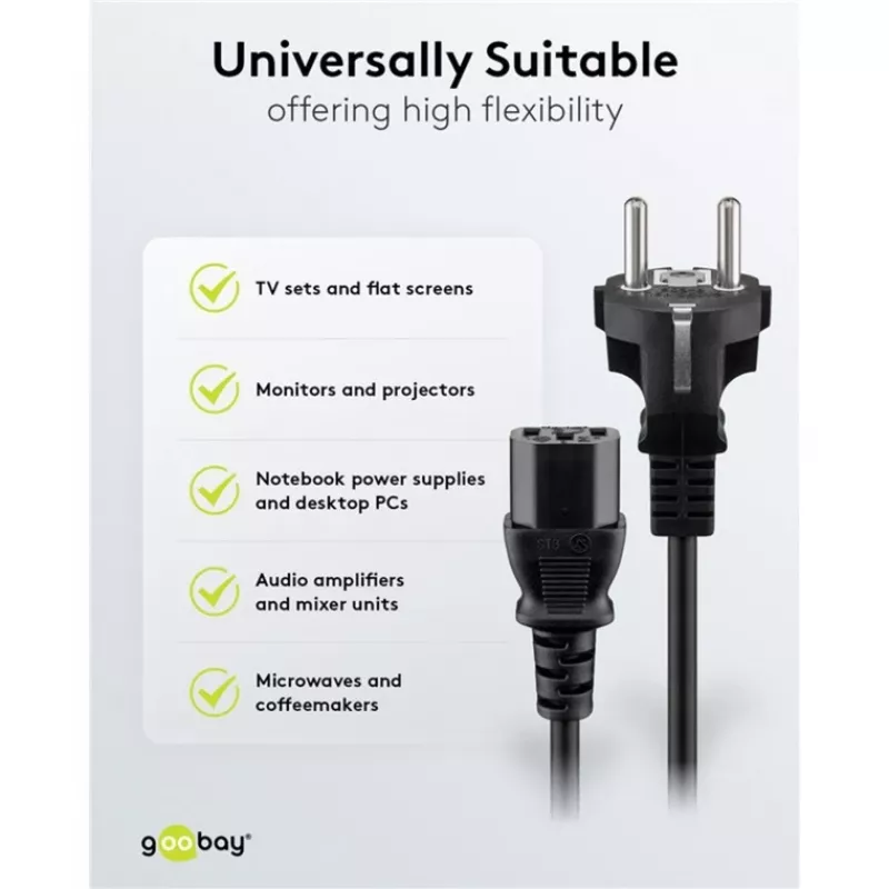 Goobay IEC-juhe 5 m must pistik tüüp F IEC C13 H05VV-F3G