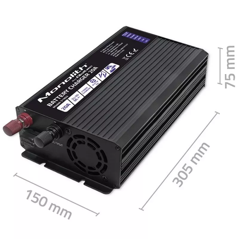 Qoltec Smart Monolith akulaadija LiFePO4 AGM GEL SLA akudele | 20A | 24V