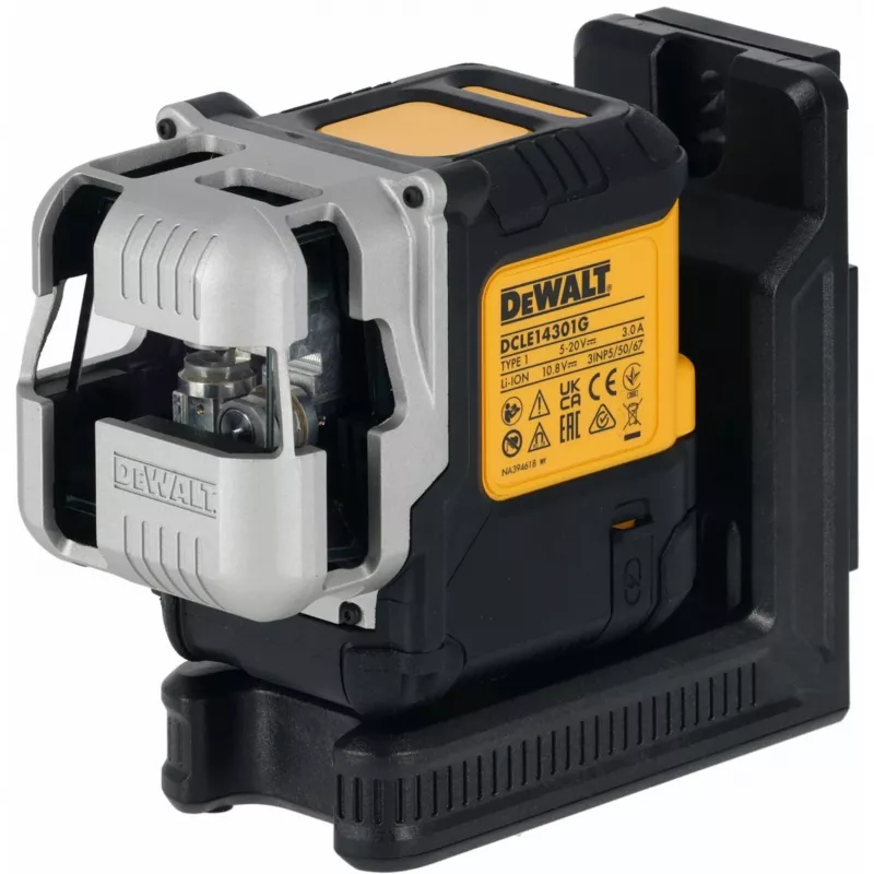 Juhtmevaba mitmejoonega laser DeWalt DCLE14301GB 3×180° ristjoon, 18 V, rohelised jooned, integreeritud Powerstack Li‑Ion aku