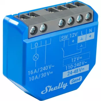 Nutikalt lüliti Shelly 1 Gen4, juhtmevaba, 240 V AC, Bluetooth 5.0 / Wi‑Fi / ZigBee, plastkorpus, 42×16×37 mm, pakis 2 tk