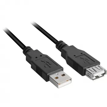 USB 2.0 pikenduskaabel, USB-A isane > USB-A emane (must, 3,0 meetrit, topeltvarjestatud)