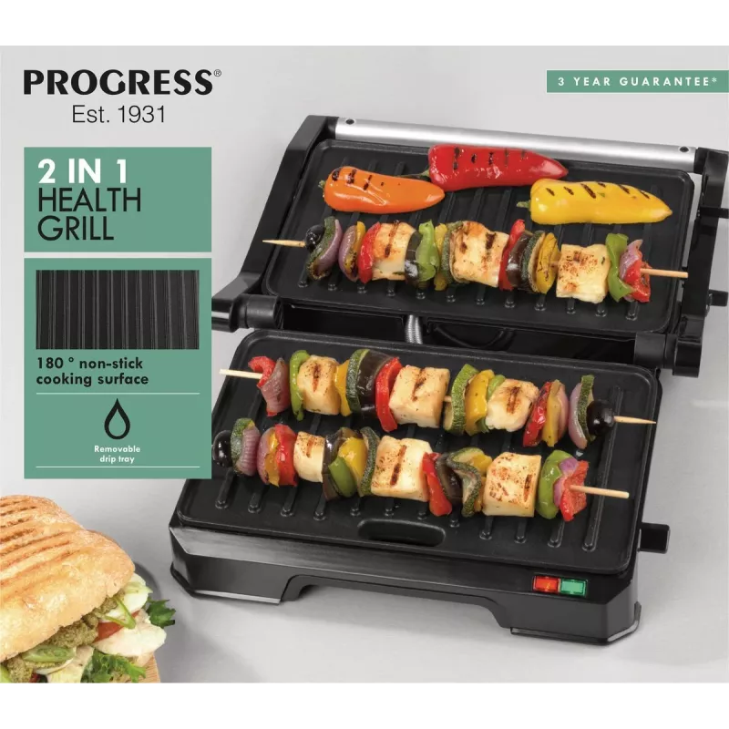Elektriline 2-ühes tervisegrill Progress EK5854PVDE mittenakkuvate plaatide ja reguleeritava temperatuuriga