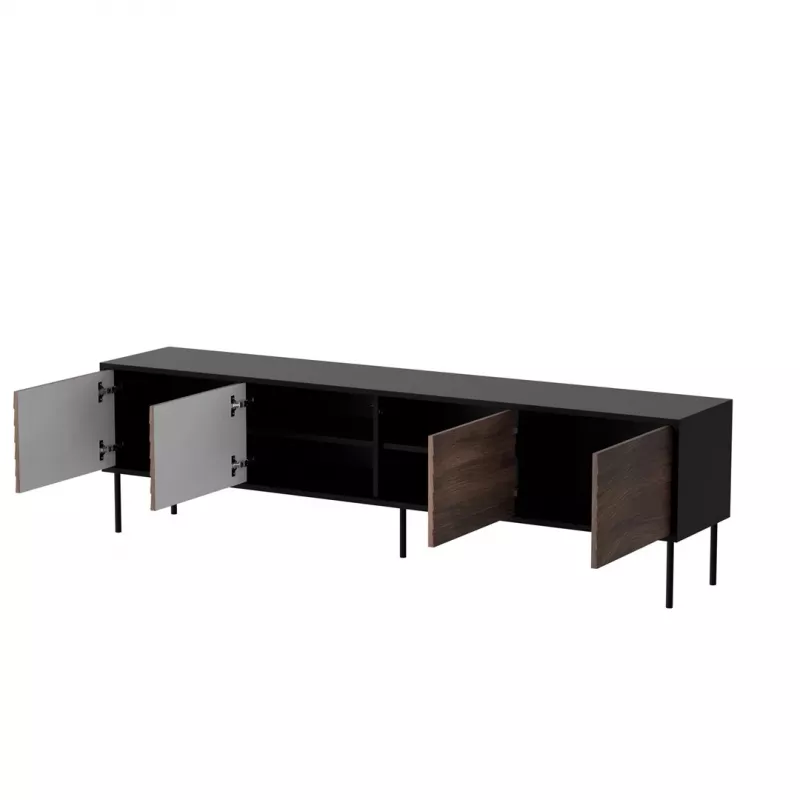 TV-kapp cama meble CORTINA 4D 200x40x55 cm, must pealispind, pähklipuidust esipaneelid