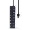 USB-jaotur Gembird UHB-U3P7P-01, 7-pordiline USB 3.2 Gen 1 (Type-A), 0,24 m kaabel, must