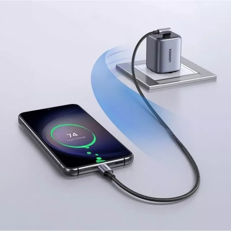 Ugreen USB-C (sirge) / USB-C (nurgeline) PD QC 60W 3A 0.5m US255 (hall)