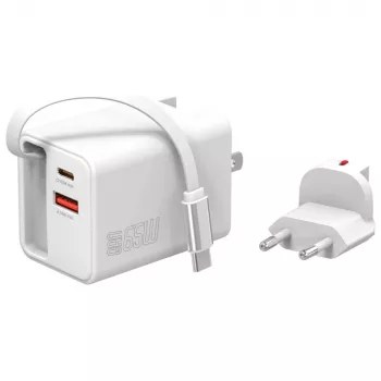 Siselaadne USB-C/USB-A kiirlaadija 4smarts 541065 — universaalne vahelduvvool 100–240 V, max 20 V, 0,7 m kaabel, valge