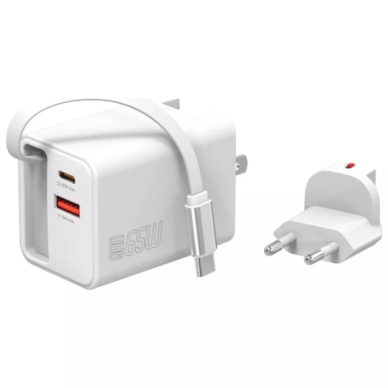 Siselaadne USB-C/USB-A kiirlaadija 4smarts 541065 — universaalne vahelduvvool 100–240 V, max 20 V, 0,7 m kaabel, valge