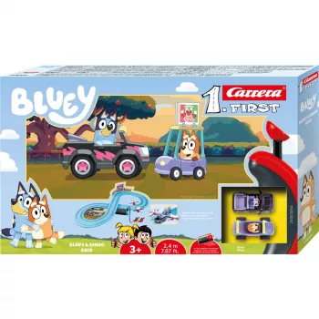 Võidusõidurada CARRERA FIRST Bluey & Bingo Race lastele – slotiautode stardikomplekt