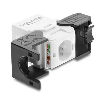 Keystone moodul DELOCK RJ45 to LSA Cat.6 UTP tööriistavaba, lame ehitus, 16,2×28,2×19,4 mm, must/valge