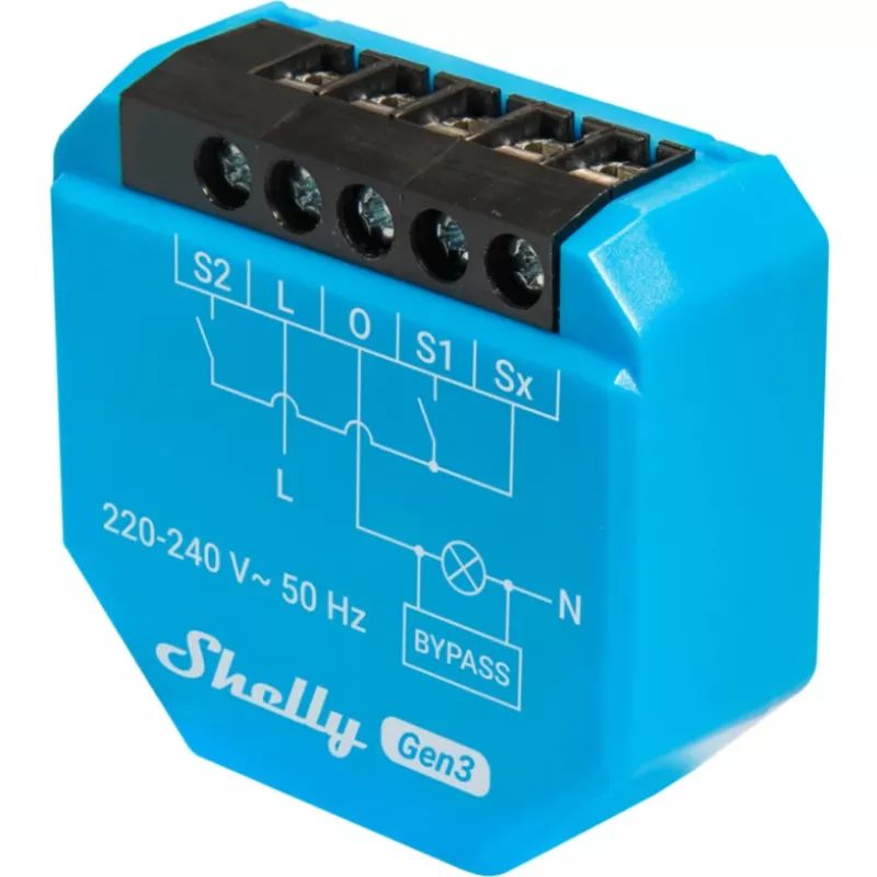 WiFi valgustuse kontroller Shelly Shelly_1L_Gen3 — 1-kanaliga nulljuhtmeta moodul, 220–240V, Wi‑Fi/Bluetooth, 802.11 b/g/n