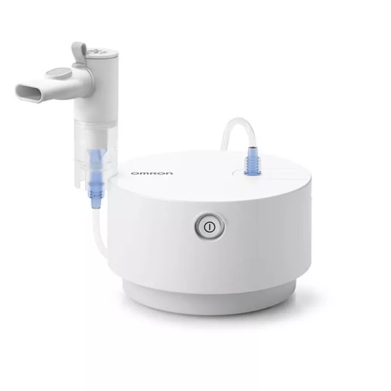 Tabletop nebulizer Omron C28P with 10 ml/min capacity, 2.65 µm particle size, Valge, dimensions 265×195×143 mm