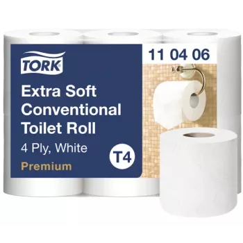 WC-paber Tork Premium Extra Soft Conventional T4 — 4-kihilised rullid 9,7 cm x 19,1 m, pakendis 6 tk
