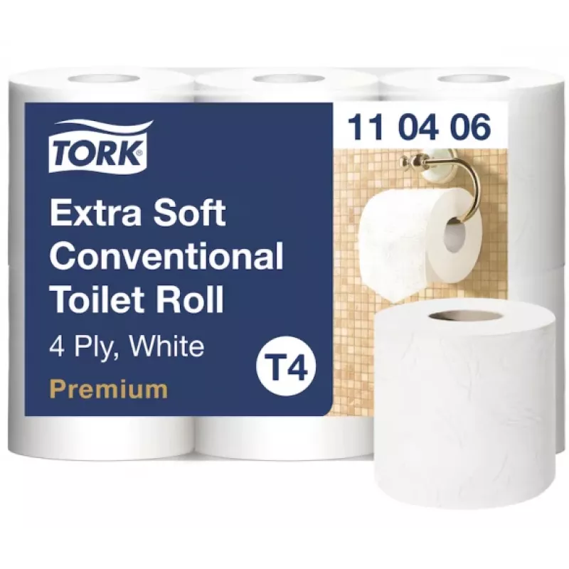 WC-paber Tork Premium Extra Soft Conventional T4 — 4-kihilised rullid 9,7 cm x 19,1 m, pakendis 6 tk