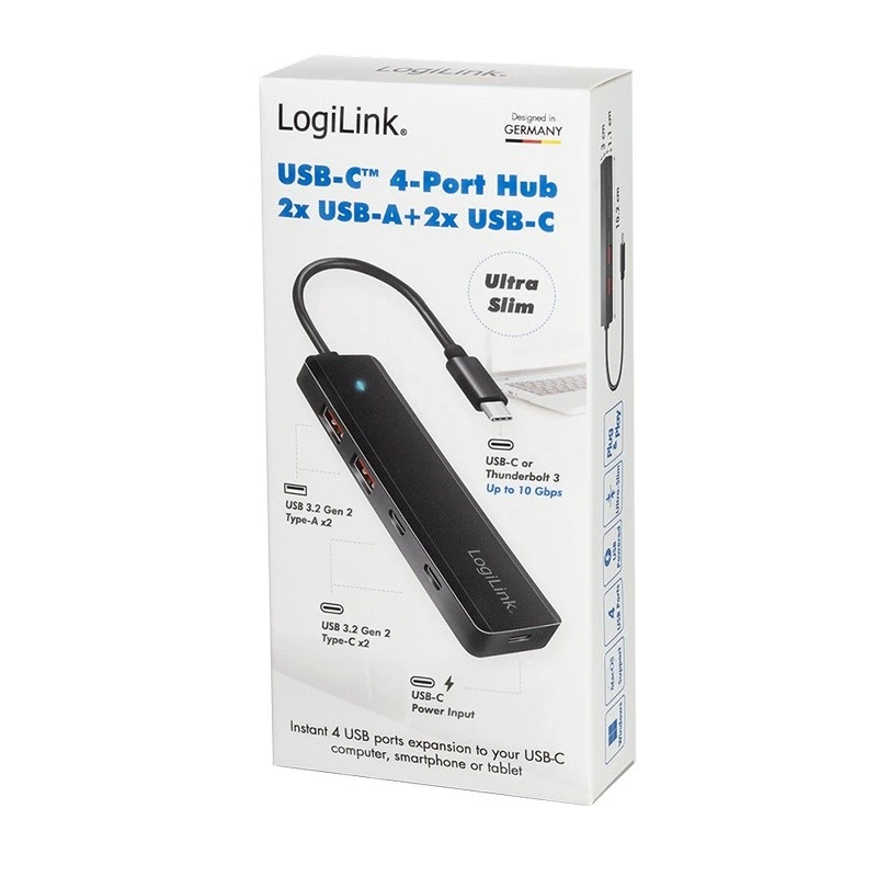 USB-C jaotur, 4 porti 2x USB-A, 2x USB-C, must