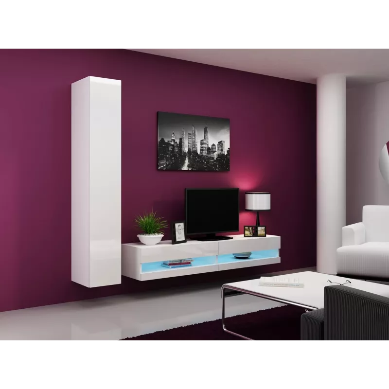 TV-alus cama meble VIGO NEW 30/180/40, valge läikiv pealispind, puitlaastplaat, 1800×400×300 mm
