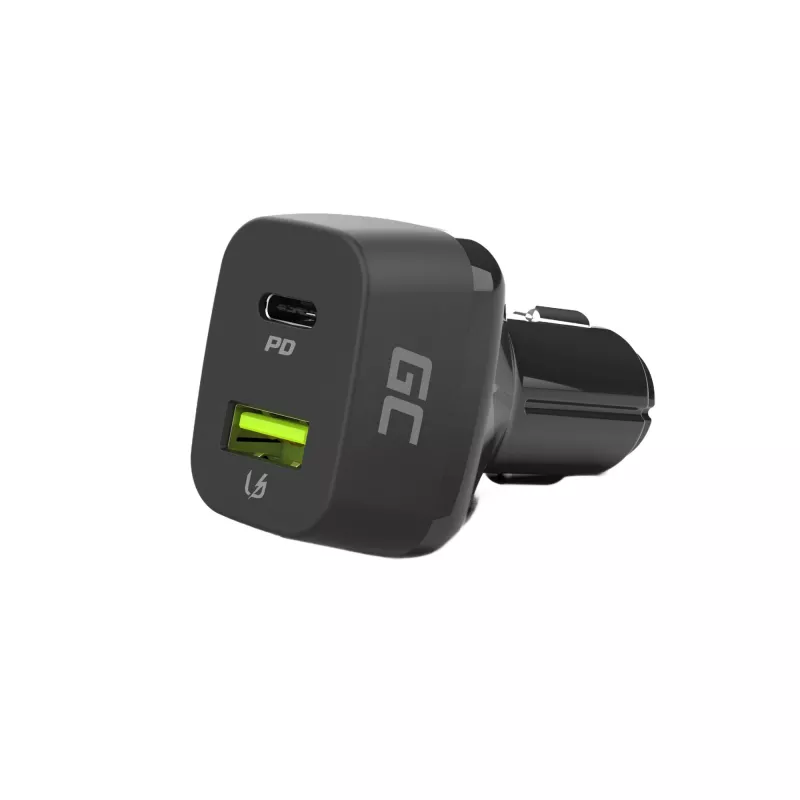 Autolaadur mobiilseadmetele roheline Cell CAD33, 42 W, USB-C PD + USB-A QC3.0, 12/24 V sisend, 5–12 V väljund